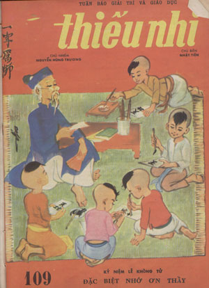 Bìa báo Thiếu Nhi với bức tranh Ông Đồ của họa sĩ Vi Vi nhân kỷ niệm lễ Khổng Tử “Đặc biệt nhớ ơn thầy”